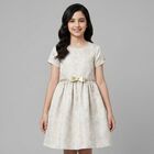 Girls Beige & Gold Floral Dress, 1, hi-res