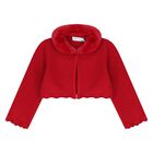 Younger Girls Red Faux Fur Collar Cardigan, 3, hi-res