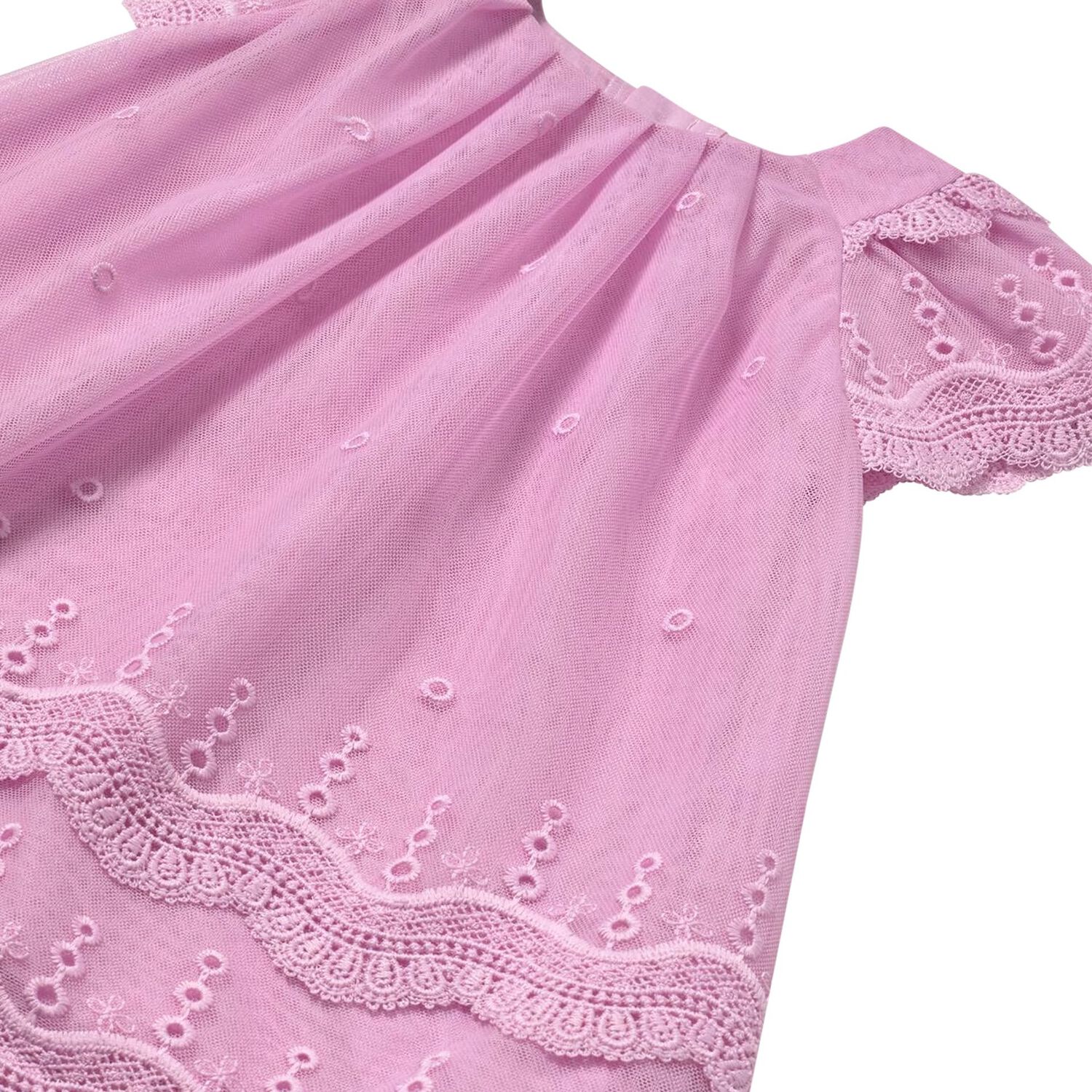 Younger Girls Pink Embroidered Tulle Dress, 1, hi-res