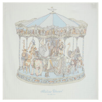White & Blue Carousel Baby Boys Swaddle Carré Blanket