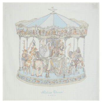 Baby Boys White & Blue Carousel Swaddle Blanket