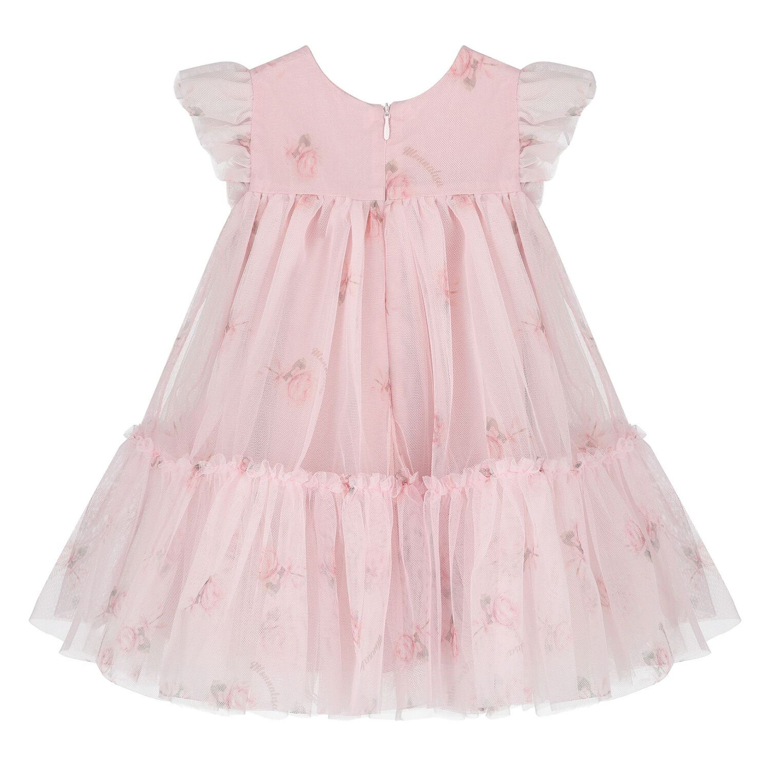 Younger Girls Pink Roses Tulle Dress, 1, hi-res