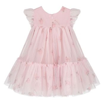 Younger Girls Pink Roses Tulle Dress