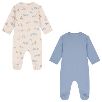 Baby Boys Beige & Blue Babygrows ( 2-Pack )