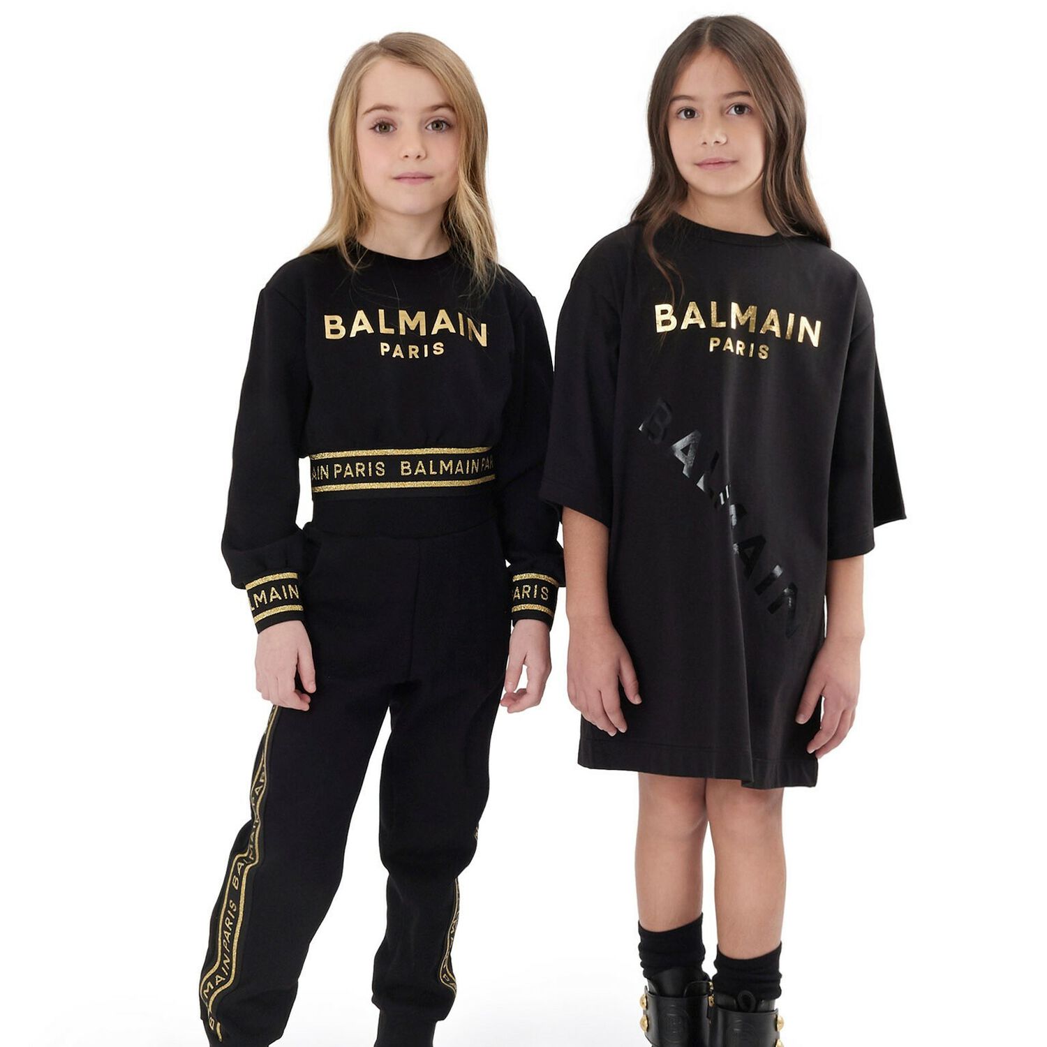 Girls Black Logo Dress, 1, hi-res