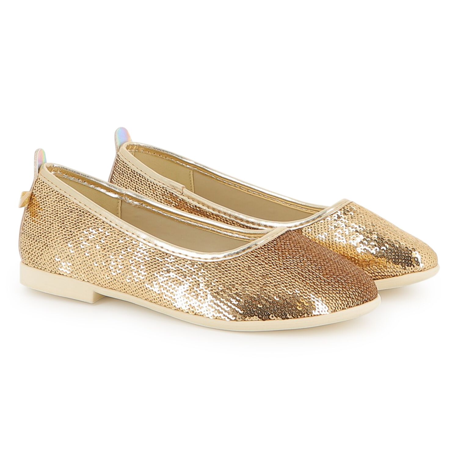 Girls Gold Sequin Ballerina Shoes, 1, hi-res