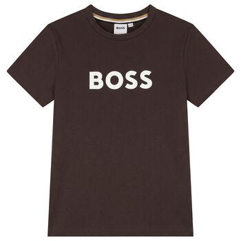 Boys Mini Me Brown Logo T-Shirt