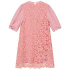 Girls Pink Satin & Lace Dress, 1, hi-res