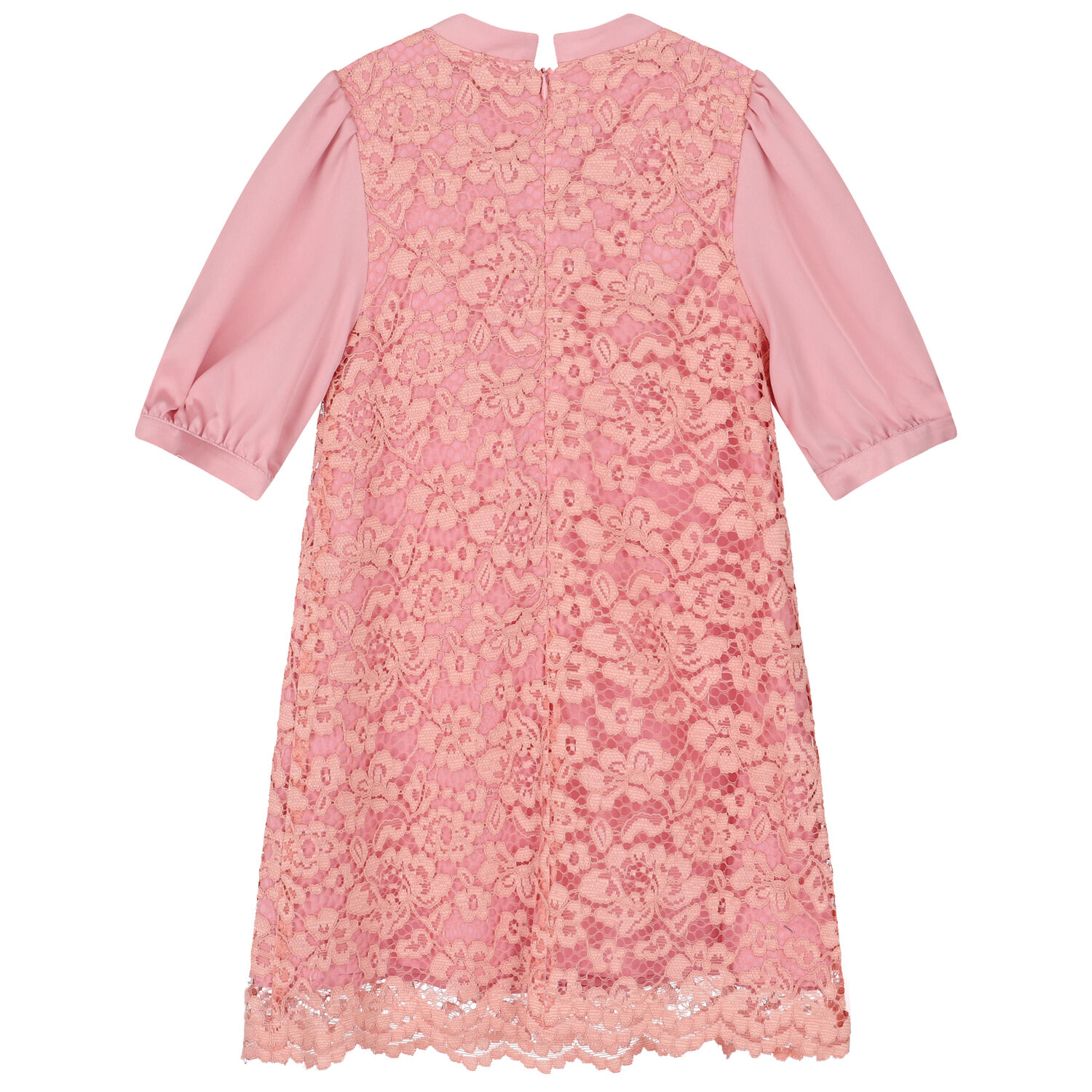 Girls Pink Satin & Lace Dress, 1, hi-res