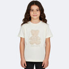 Girls Ivory Faux Fur Teddy Bear Logo T-Shirt, 1, hi-res