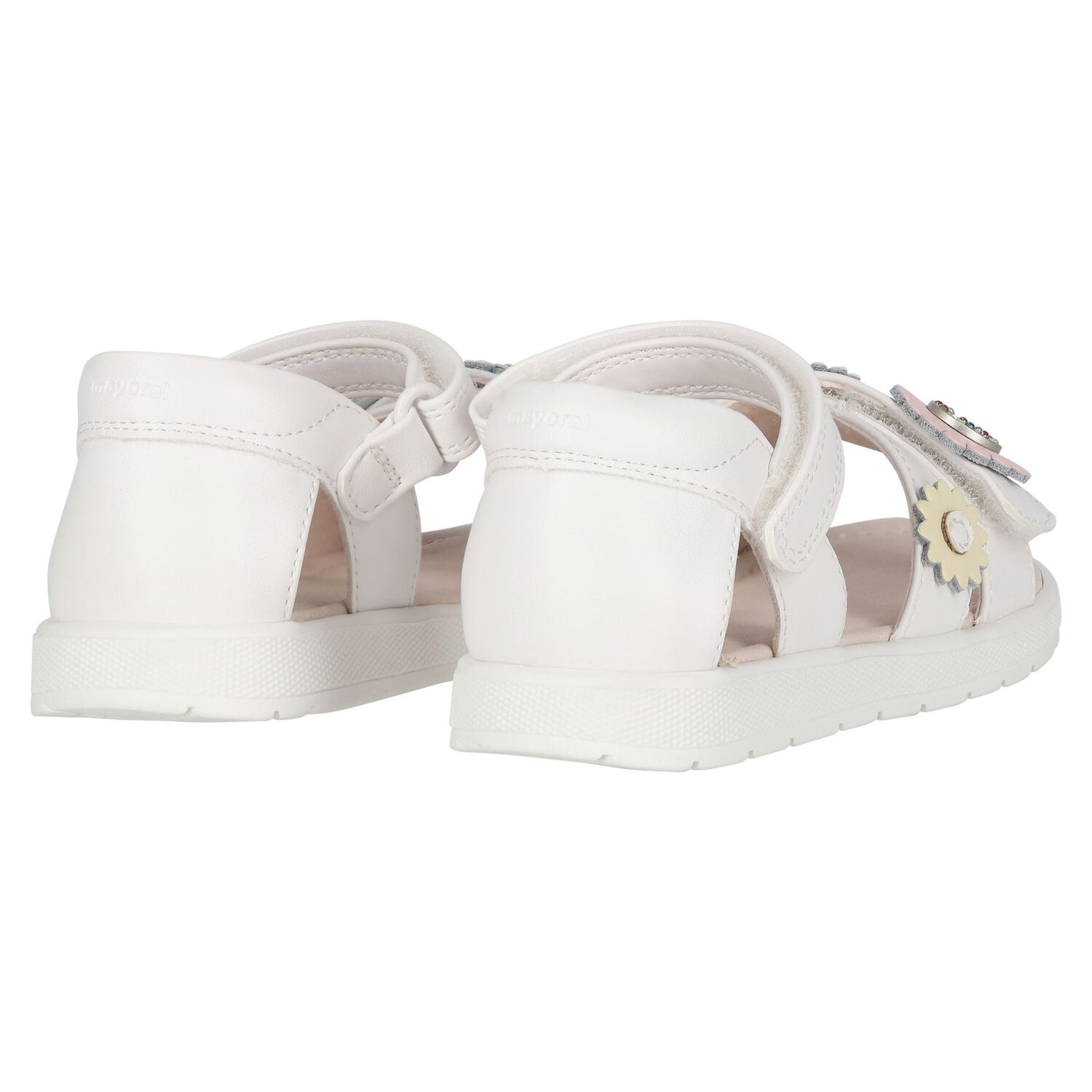 Younger Girls Ivory Flower Sandals, 1, hi-res