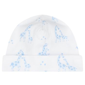 Baby Boys White & Blue Giraffe Hat