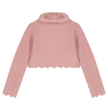 Girls Pink Faux Fur Collar Cardigan