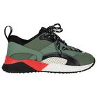 Boys Green Faux Leather Trainers, 1, hi-res