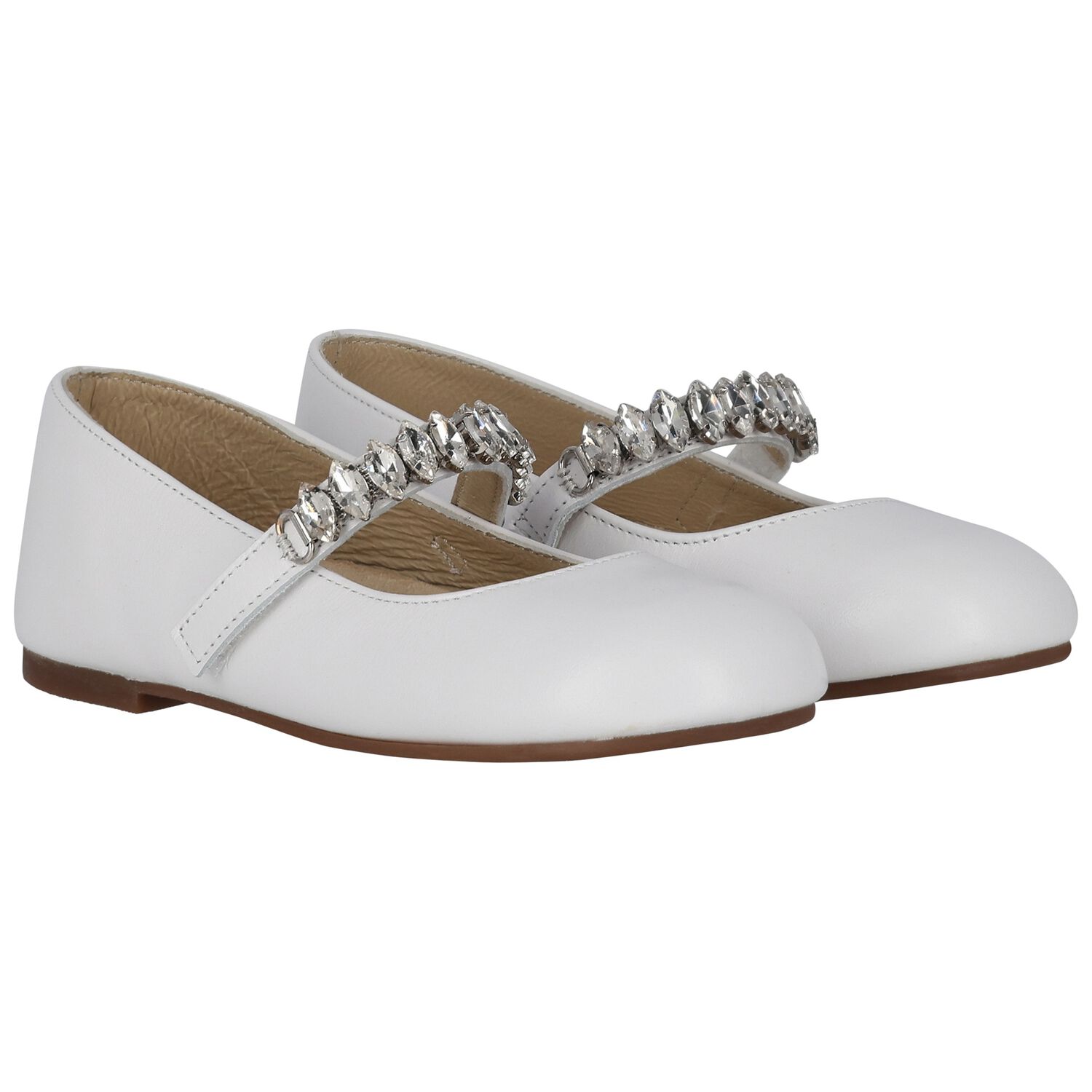 Girls White Embellished Ballerina Shoes, 1, hi-res