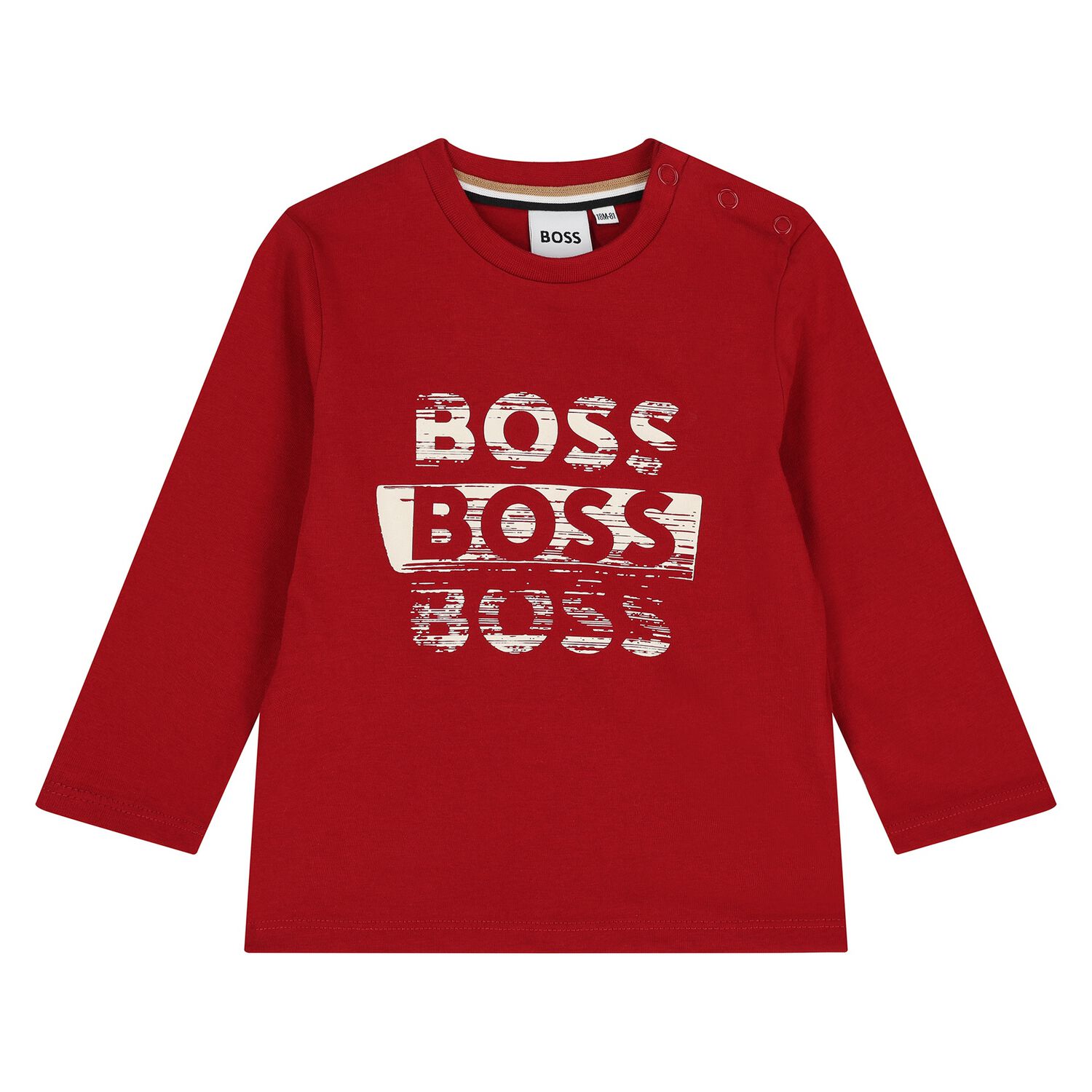 Younger Boys Red Logo Long Sleeve Top, 3, hi-res
