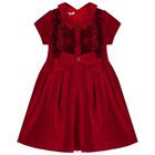 Girls Red Bow Ruffled Tulle Dress, 1, hi-res