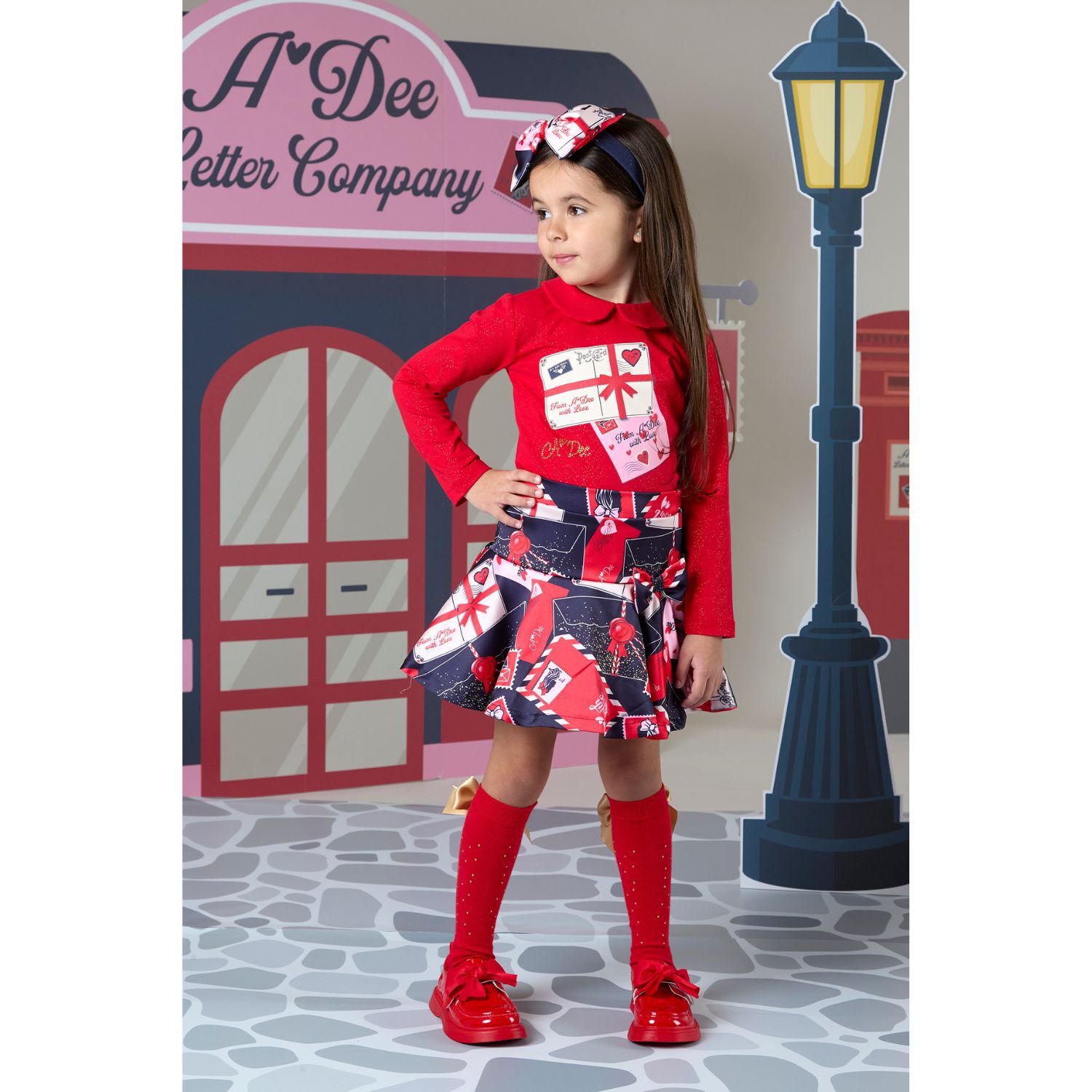 Girls Red Logo Bow Socks, 2, hi-res