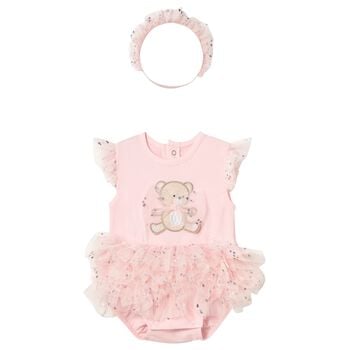 Baby Girls Pink Teddy Bear Bodysuit Dress Set