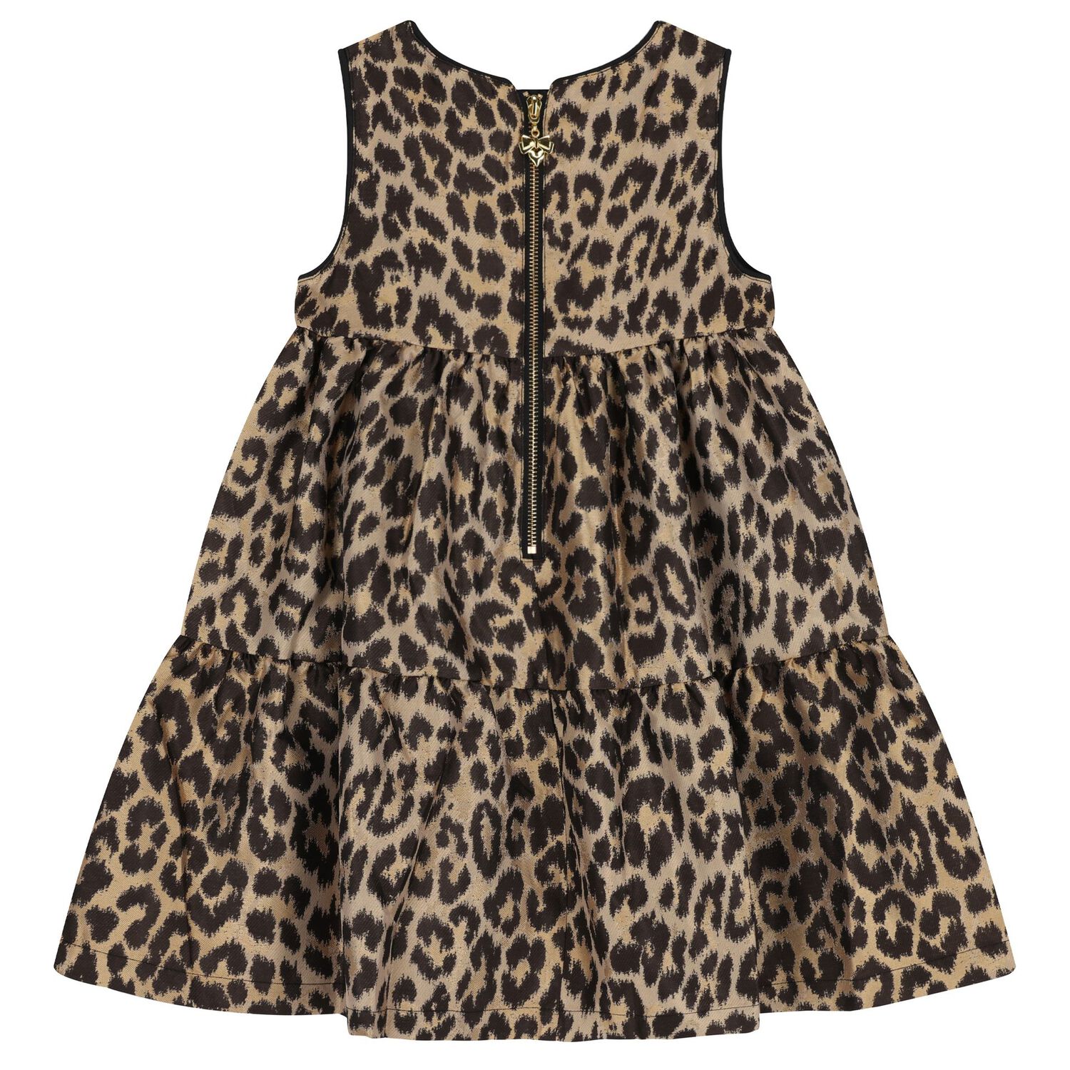 Girls Beige & Black Leopard Tiered Dress, 1, hi-res