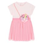 Younger Girls Pink Cat Dress, 1, hi-res