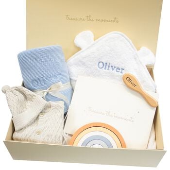 Boys Blue Personalised Ultimate Baby Gift Set