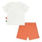 Younger Boys White & Orange Shorts Set, 1, hi-res