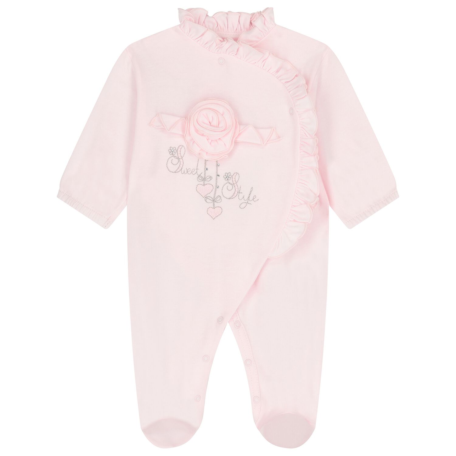 Baby Girls Pink Ruffled Babygrow, 1, hi-res