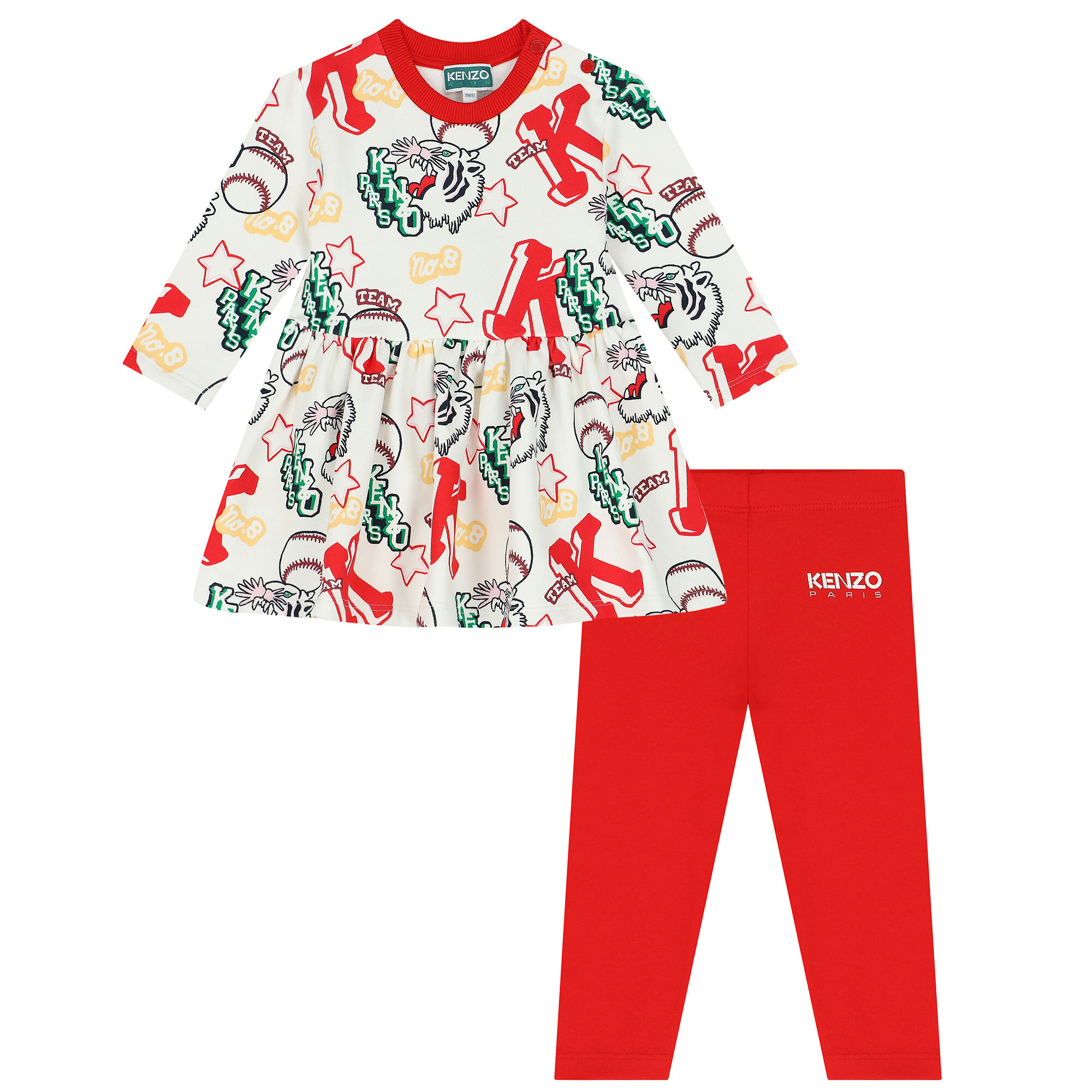 KENZO KIDS Younger Girls Ivory Red Logo Dress Set Junior Couture UK