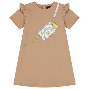 Girls Beige Logo Bag Dress