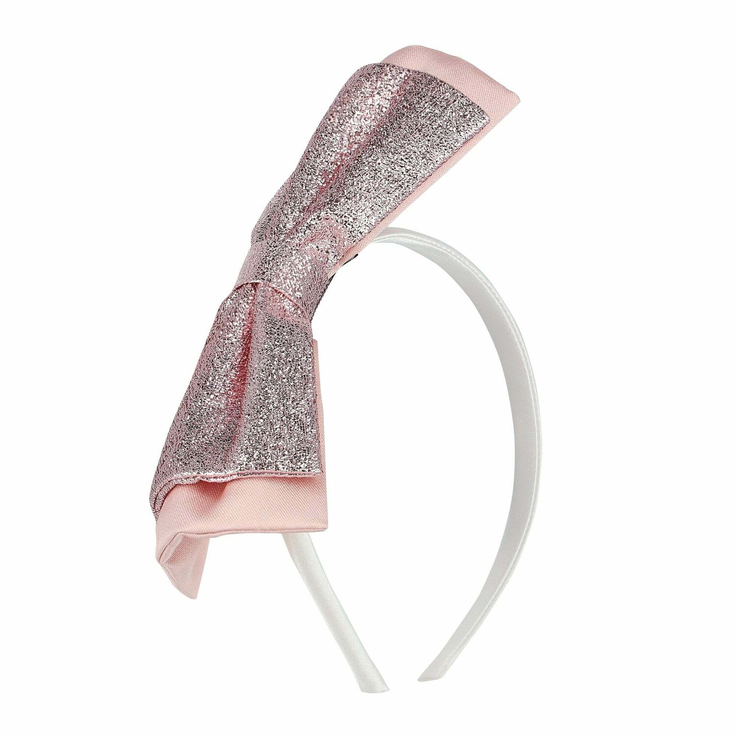 Girls Rose-Gold & White Bow Headband, 1, hi-res