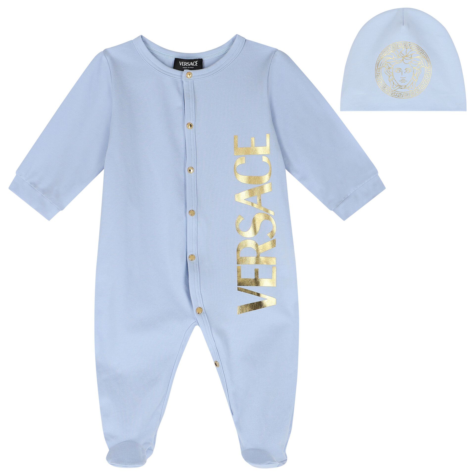 Versace Baby Boys Blue Logo Babygrow Gift Set Junior Couture UK