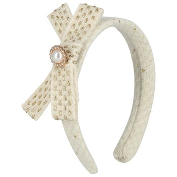 Girls Ivory & Gold Tweed Headband