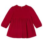Younger Girls Red Velvet Pleated Dress, 3, hi-res