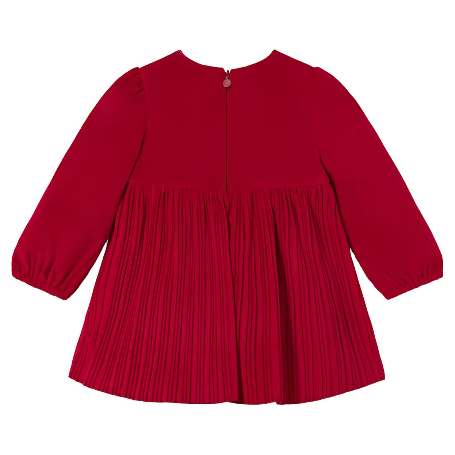 Younger Girls Red Velvet Pleated Dress, 3, hi-res