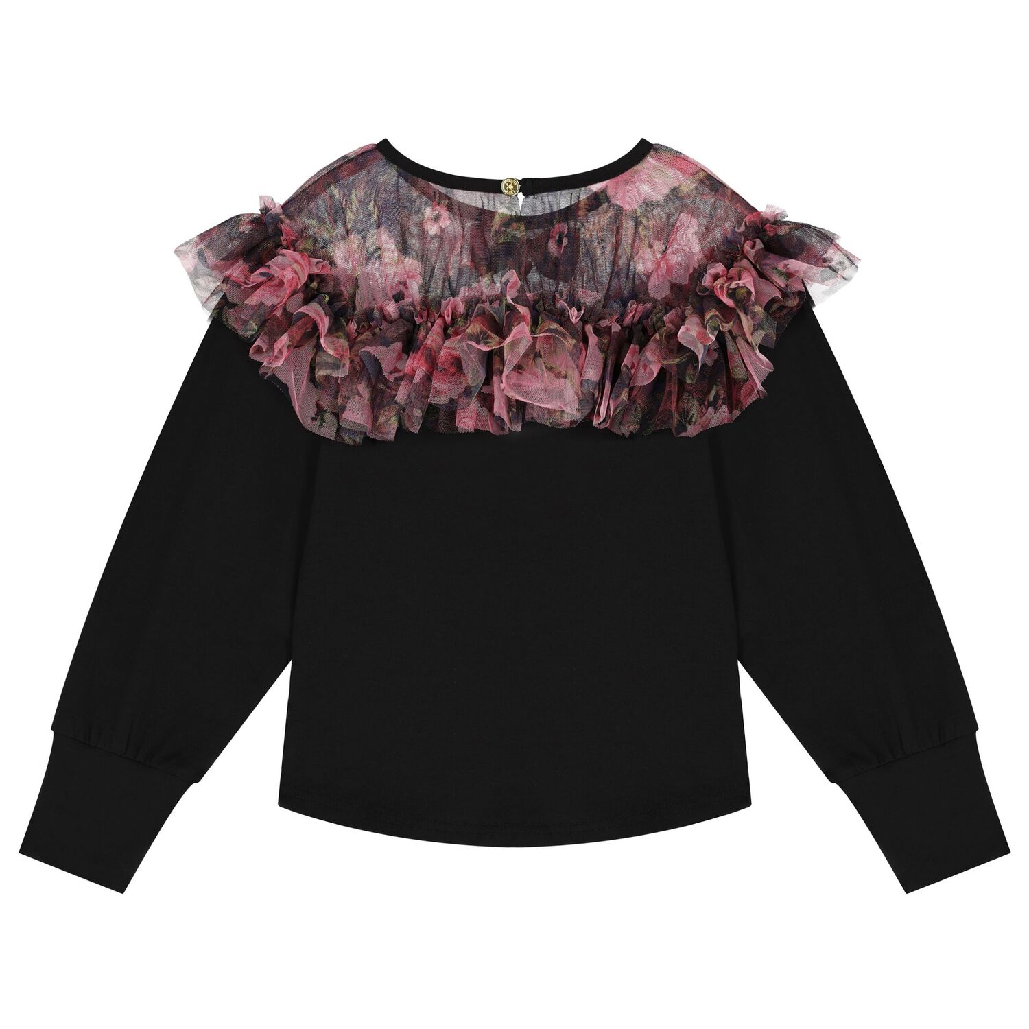 Girls Black Floral Long Sleeve Top, 1, hi-res