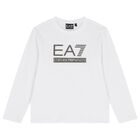 Boys White Logo Long Sleeve Top, 1, hi-res