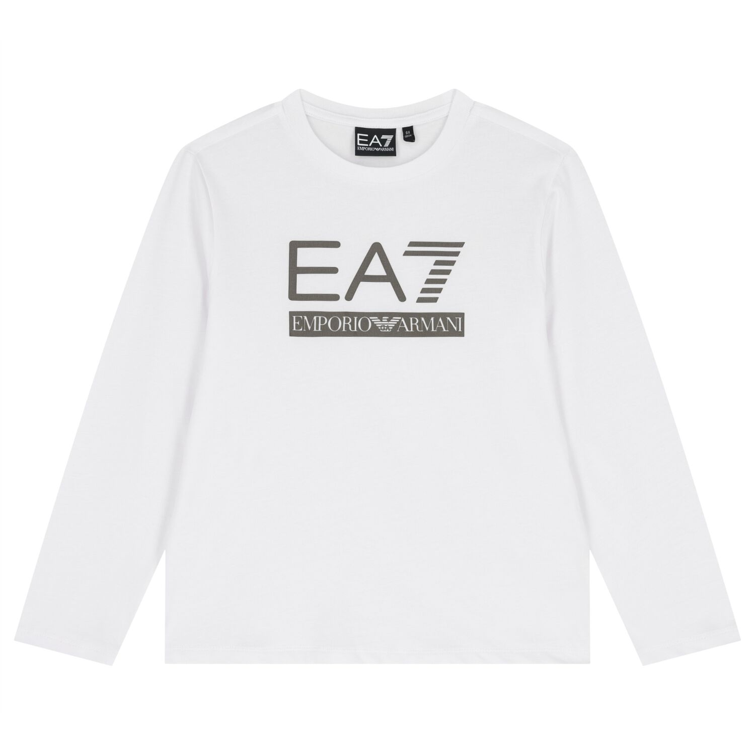 Boys White Logo Long Sleeve Top, 1, hi-res