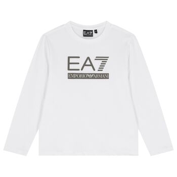 Boys White Logo Long Sleeve Top