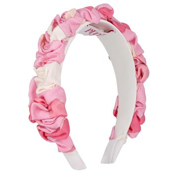 Girls Pink Ruffled Iride Print Headband