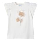 Girls Ivory Cotton Floral Print T-Shirt, 3, hi-res