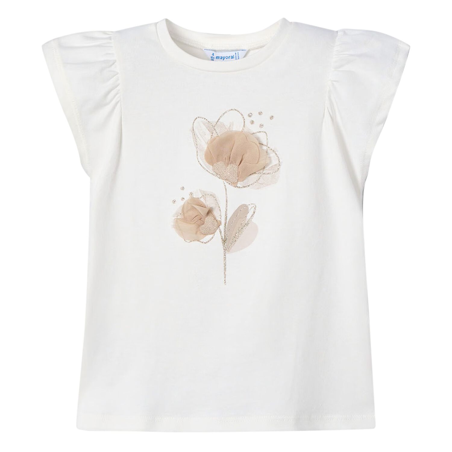 Girls Ivory Cotton Floral Print T-Shirt, 3, hi-res