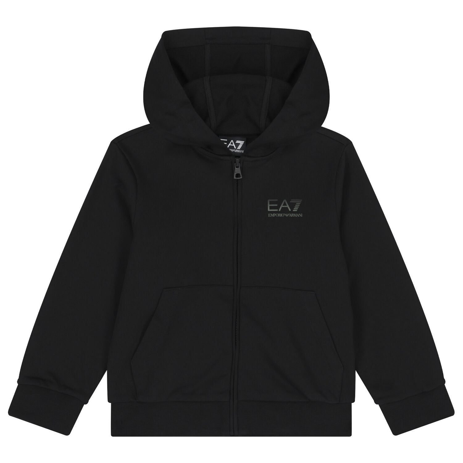 Boys Black Logo Hooded Zip Up Top, 1, hi-res