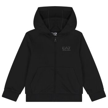 Boys Black Logo Hooded Zip Up Top