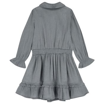 Girls Shimmery Grey Ruffled Dress 