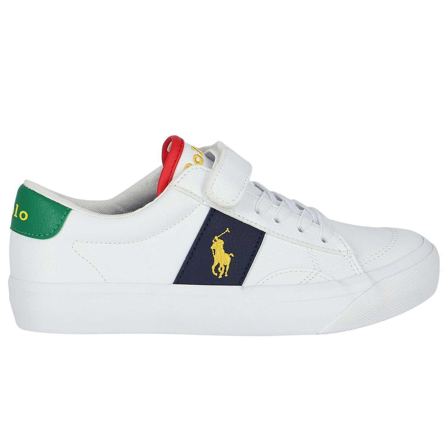 Boys White & Navy Blue Logo Trainers, 1, hi-res