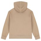 Beige Logo Hooded Zip Up Top, 2, hi-res