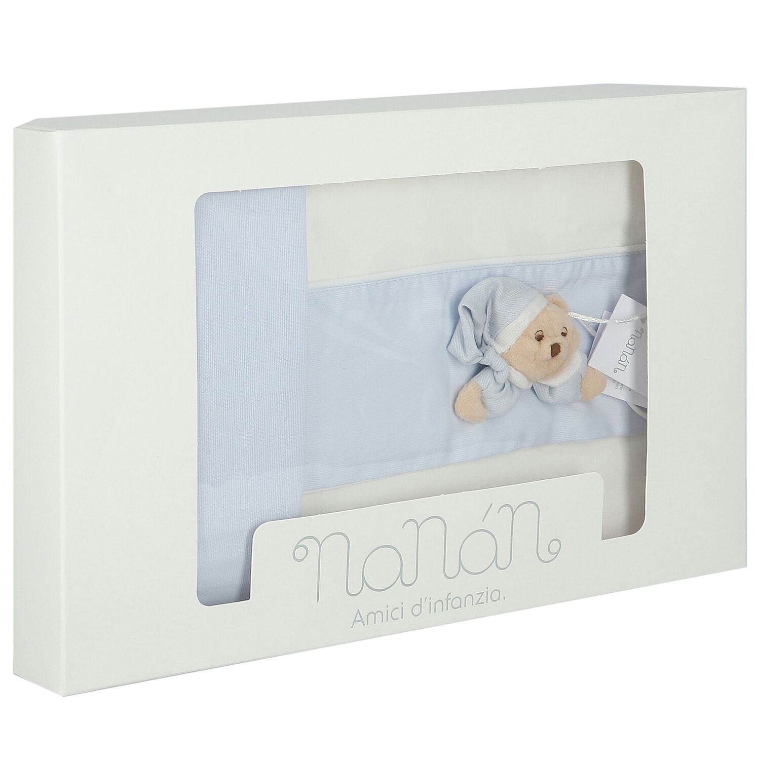 Baby Boys White & Blue Teddy Bear Blanket Set, 1, hi-res image number null