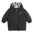 Younger Boys White & Black Ikonik Karl Reversible Puffer Jacket, 1, hi-res