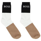 Boys White, Black & Beige Socks (2 Pack), 1, hi-res